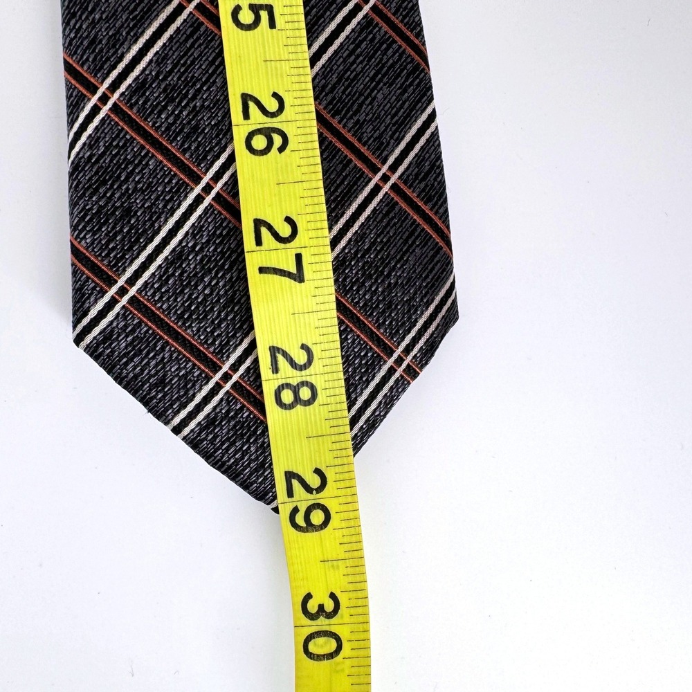 New Jos. A. Bank Reserve Tie Mens 58" Gray Orange Plaid 100% Silk Woven Textured - Picture 6 of 6